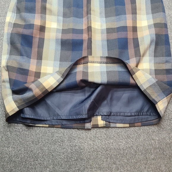 Roz & Ali Plaid Knee Length Skirt Women Size 16 Blue Brown Tan Career Casual - Picture 6 of 9